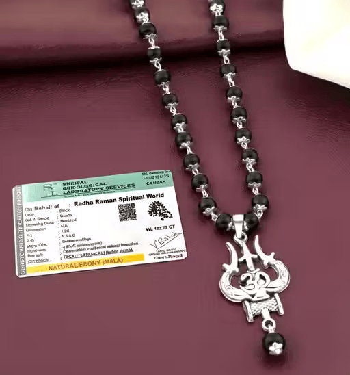 Original Karungali Trishul Mala with Om Pendant – Certified Black Beads Spiritual Protection Chain Bhavishyavani